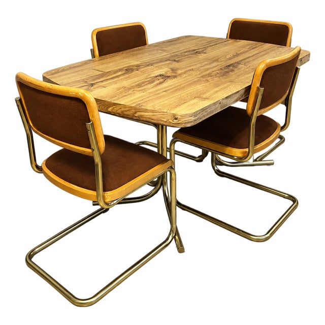 1981 Douglas Furniture of California Dining Table and Four Cantilever Chairs — 5 Pieces For Sale