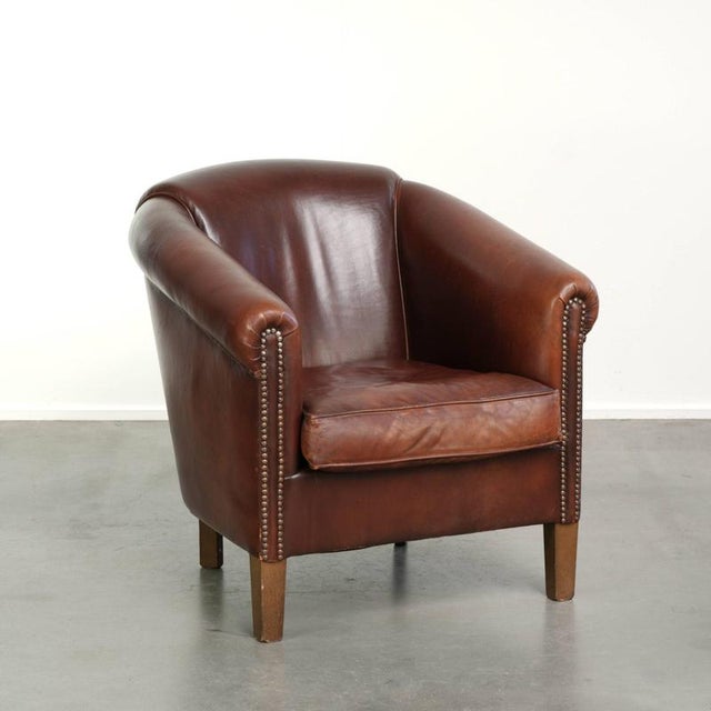 English Sheepskin Club Armchair in Dark Cognac For Sale - Image 13 of 13
