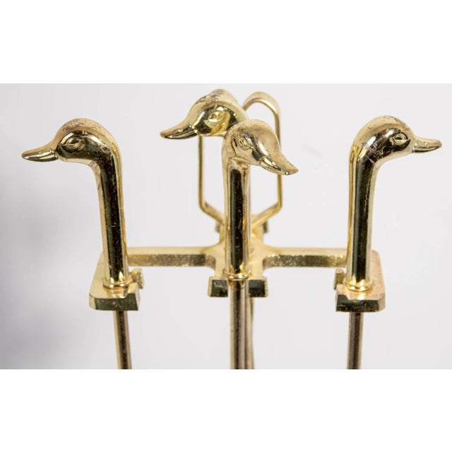 Maison Jansen Vintage Fireplace Tools in Brass Metal Plated With Duck Heads Fire Tools For Sale - Image 4 of 12