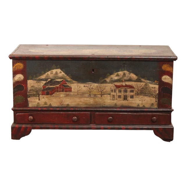 Antique Folk Art Painted Blanket Chest For Sale