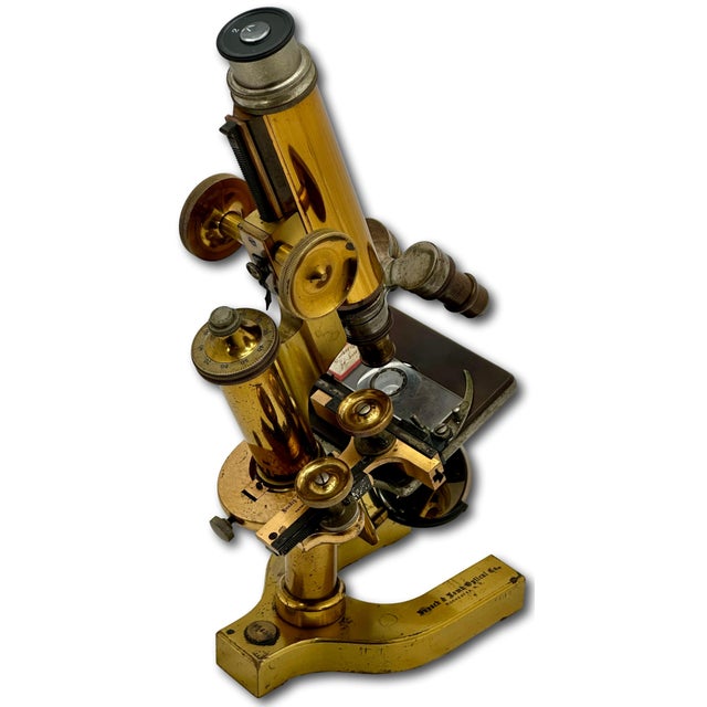 Traditional Antique Fine Quality Fancy Model Solid Brass Doctors Microscope by Bausch & Lomb Optical Co. New York - Circa 1898 For Sale - Image 3 of 18