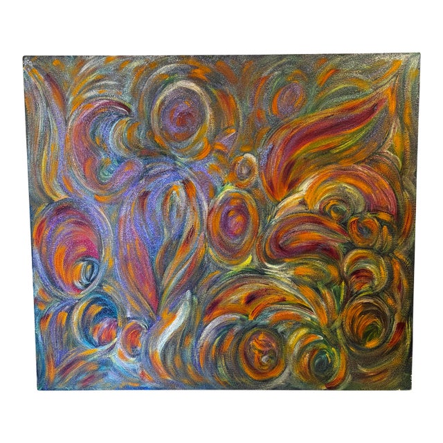 1990s The Carnaval in Life Original Oil Painting With Sparkle by Monique Nichols For Sale