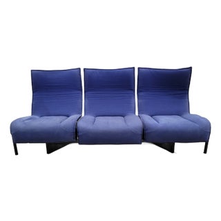 Mid Century Modern Blue Three Seat Veranda Sofa by Vico Magistretti for Cassina For Sale