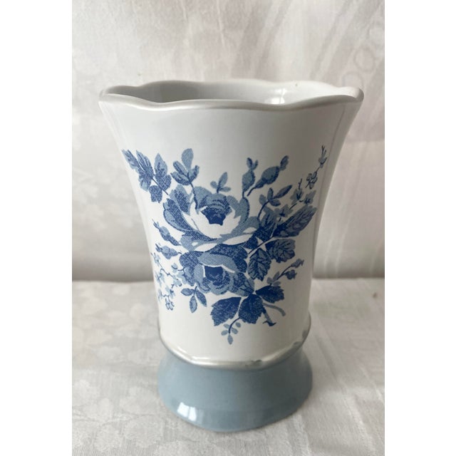 Vintage Laura Ashley "Sophia" Collection Blue Floral Porcelain Bathroom Tumbler Cup For Sale - Image 10 of 10