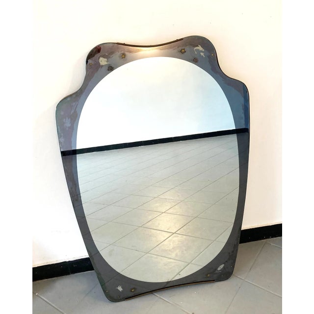 Brown Large Wavy-Shaped Mirror with Zodiac Symbols Sandblasted in the Corners, 1960s For Sale - Image 8 of 8