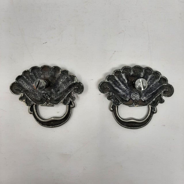 Victorian 1895 Victorian French Drop Ring Shell Metal Pull a Pair For Sale - Image 3 of 7