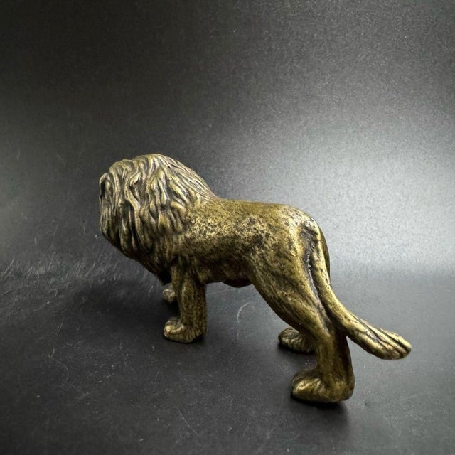Late 20th Century Solid Brass African Lion Figurine – 3.1" Miniature Wildlife Sculpture Paperweight For Sale - Image 5 of 9