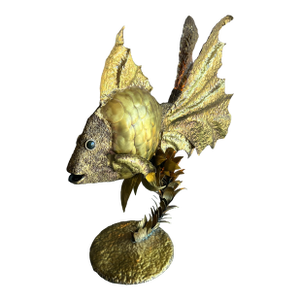 Large Vintage C1970s Brutalist Illuminated Metal Goldfish Sculpture in the Style of Isabelle and Richard Faure
