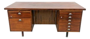 Large Rosewood Executive Desk, Jens Risom, Y Pulls, 1960's