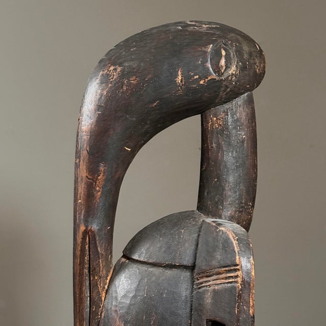 Brown Large Antique Hand Carved African Folk Art Senufo Calao Bird Statue For Sale - Image 8 of 12