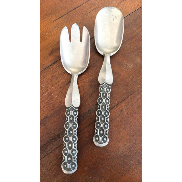 Vintage David Anderson Norway Pewter Salad Utensils Hefty Weight For Sale - Image 9 of 10