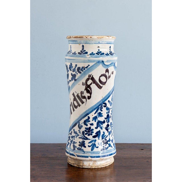 18th Century Spanish Blue & White Albarello Jar For Sale - Image 3 of 11
