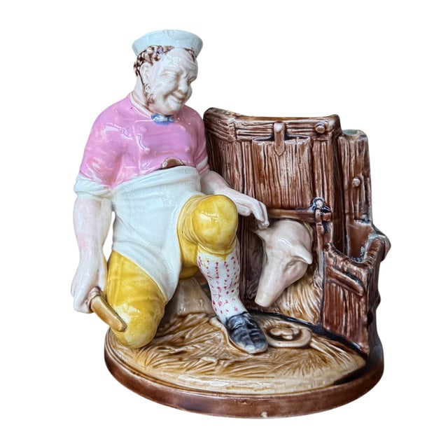 Sarraguemines Antique Sarreguemines Majolica Smoking Stand - Pig Farmer For Sale - Image 4 of 6