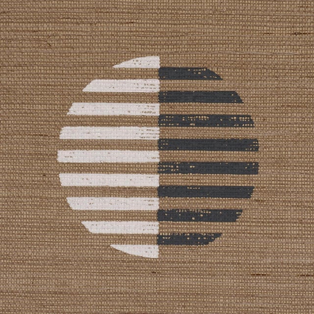 Traditional Schumacher Ando Hand Blocked Sisal Wallcovering In Ivory & Charcoal On Natural For Sale - Image 3 of 5
