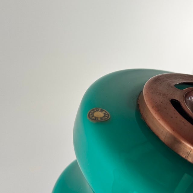 Mid-Century Modern Vintage Swedish Flygsfors Teal Glass Pendant For Sale - Image 3 of 4