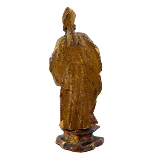 Antique European Polychrome & Gilt Carved Wood Figure of a Holy Bishop, Circa 1700 For Sale - Image 4 of 10