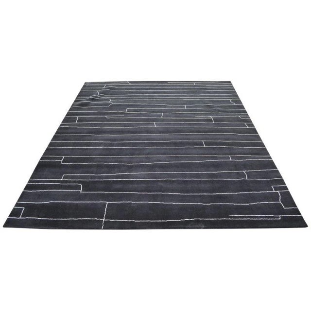 2010s Moroccan Azilal Black/White Hand Knotted Wool Rug, 10'2x14 For Sale - Image 5 of 6