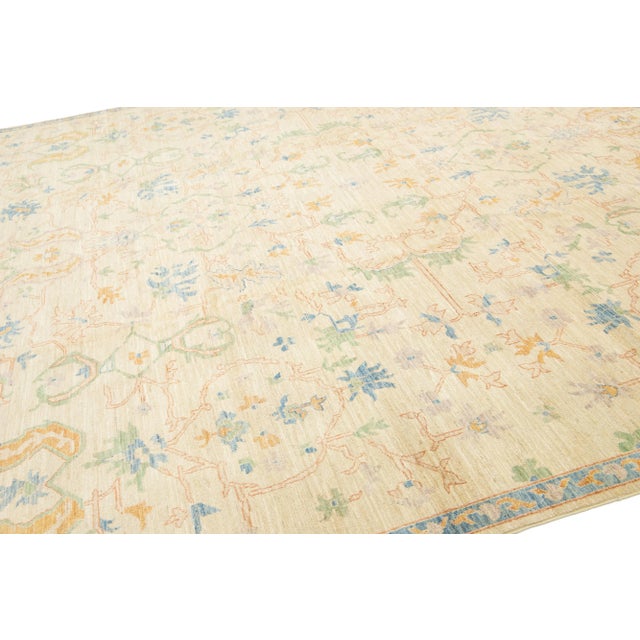 Contemporary Oushak Style Wool Rug in Beige With Allover Floral Design For Sale In New York - Image 6 of 9