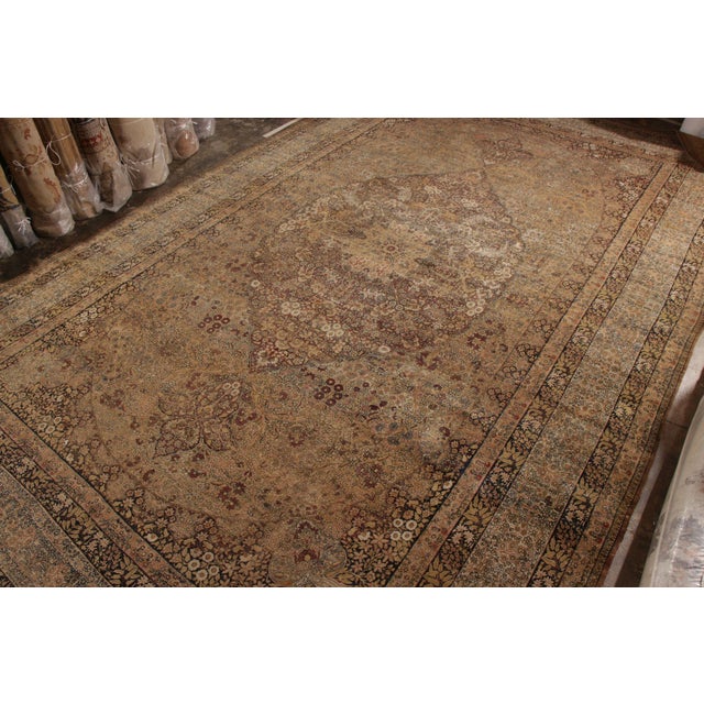Traditional Hand-Knotted Antique Persian Kermanshah Rug in Beige-Brown Medallion Pattern For Sale - Image 3 of 8