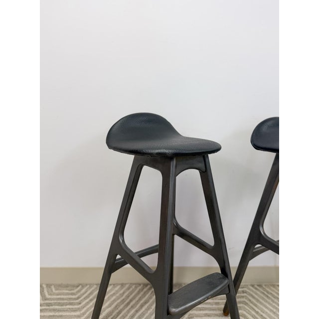 Erik Buch Rare Erik Buch MCM Teak Barstool Pair Danish Modern Vintage Collector Find For Sale - Image 4 of 12