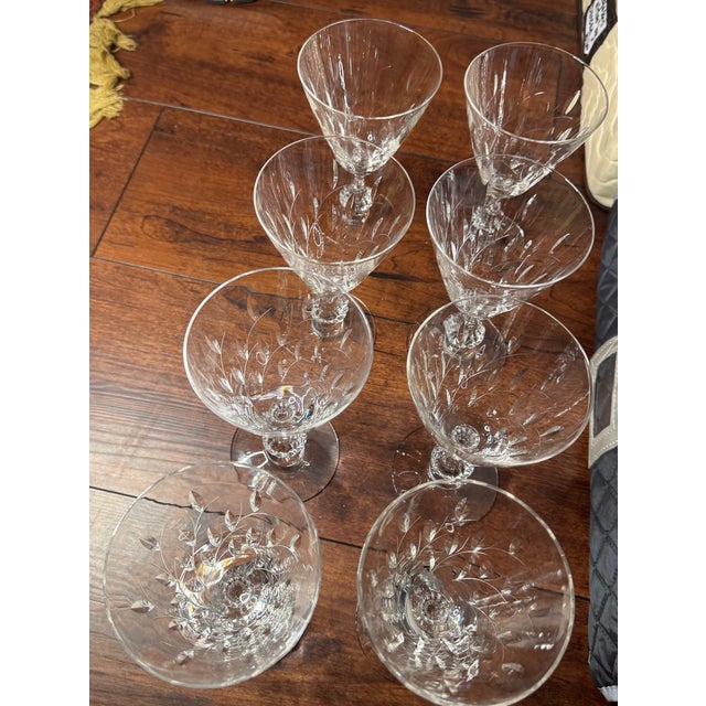 Mid 20th Century Duncan & Miller “Willow” Crystal Wine Glasses - Set of 8 For Sale In Houston - Image 6 of 8