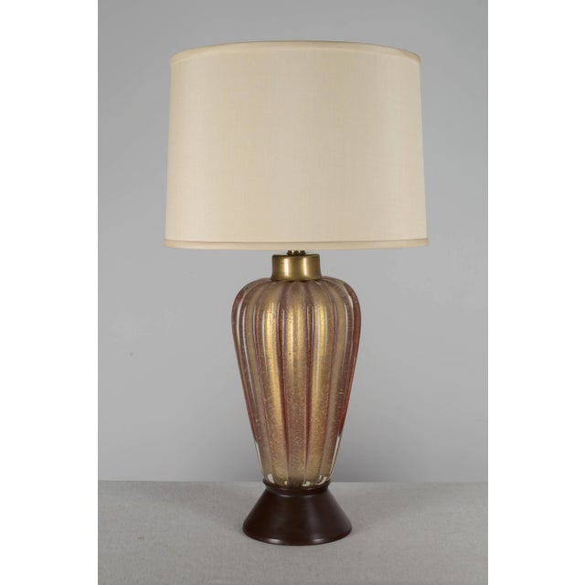 Metal Murano Glass Table Lamp by Seguso, Handblown Art Glass, Italy For Sale - Image 7 of 10