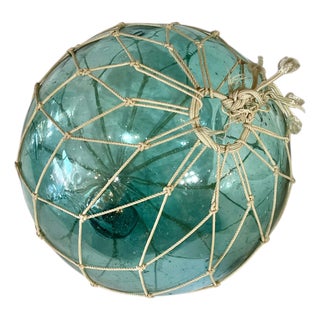 Vintage Japanese Fishing Float Buoy Hand Blow Blue Glass For Sale