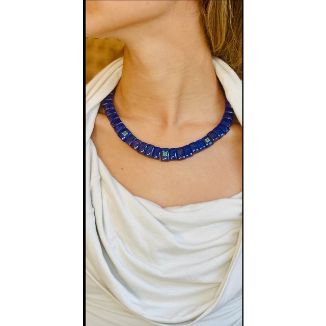 The Cleopatra Lapis Collar Necklace With Diamonds & 14k Gold For Sale - Image 4 of 8