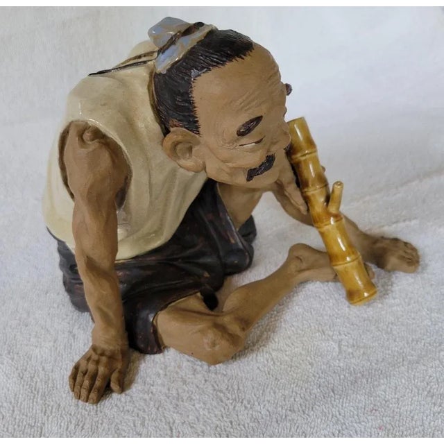 Sculpture Materials 19/20th C Clay Statue of a Chinese Seated Man, Signed For Sale - Image 7 of 12