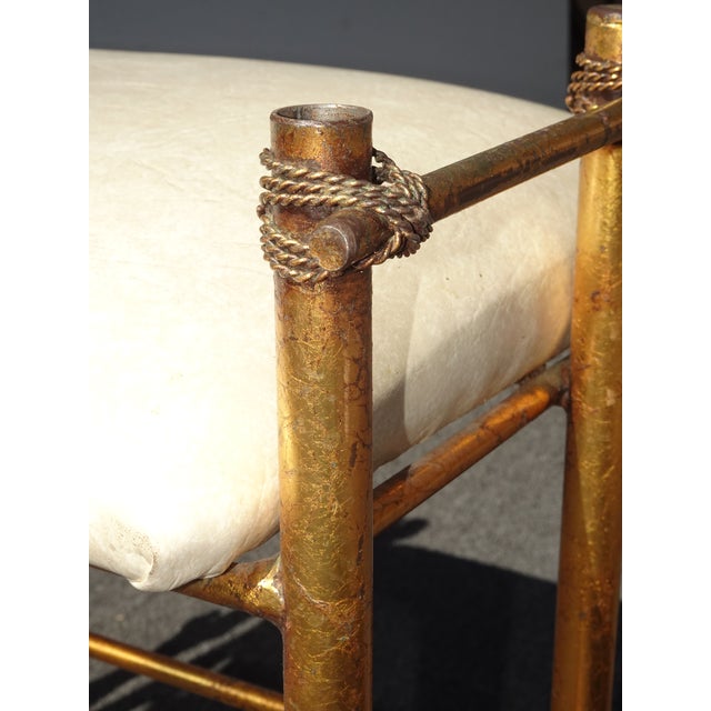 Vintage Hollywood Regency Gold Gilt Rope Metal Vanity Bench Stool For Sale - Image 16 of 18