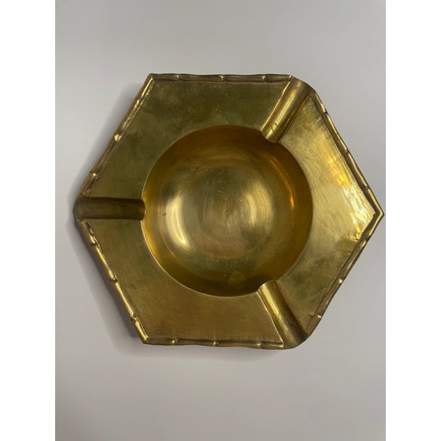 Vintage Hollywood Regency Hexagon Soild Brass Catchall/Ashtray, a Pair For Sale - Image 4 of 10