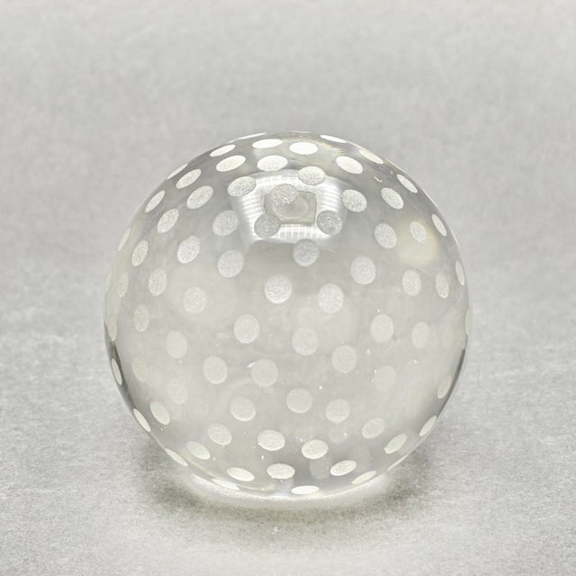 Modern Vintage Tiffany & Co Frosted Polka Dot Crystal Sphere Paperweight For Sale - Image 3 of 6