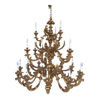 1990s Italian Hand Carved 3 Tier Chandelier With 21 Lights For Sale