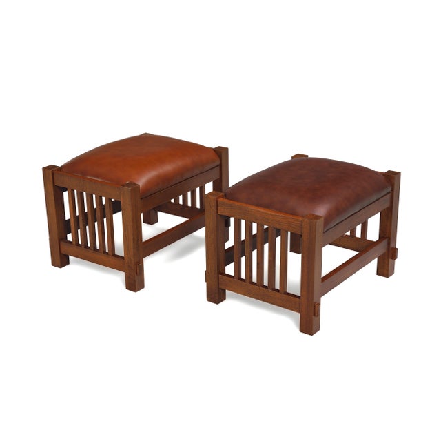 Mission Spindle Stool - Quarter Sawn Oak & Leather - Walnut For Sale In Chicago - Image 6 of 13