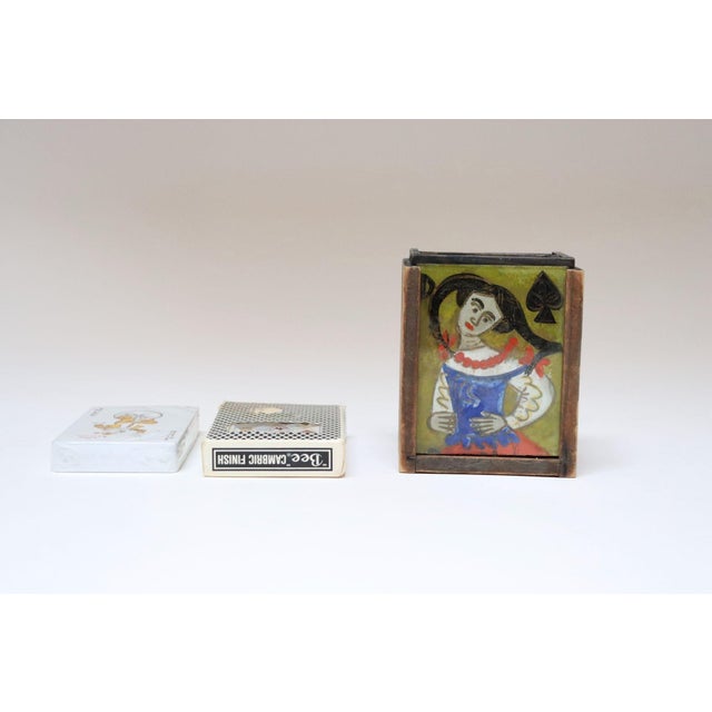 Vintage Polish Folk Art Hand-Painted Wooden Playing Card Holder by Irena Makowey For Sale - Image 4 of 12