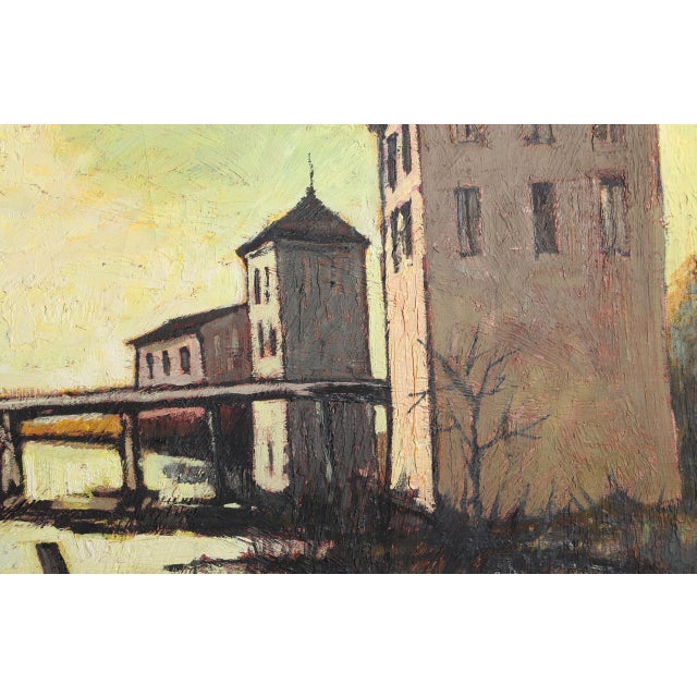 French Village on the Water, 1969 Signed Oil Painting by Jacques Pergel For Sale - Image 3 of 4