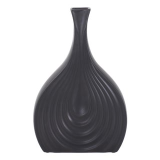 Black Onion Tapered Low Ceramic Vase For Sale