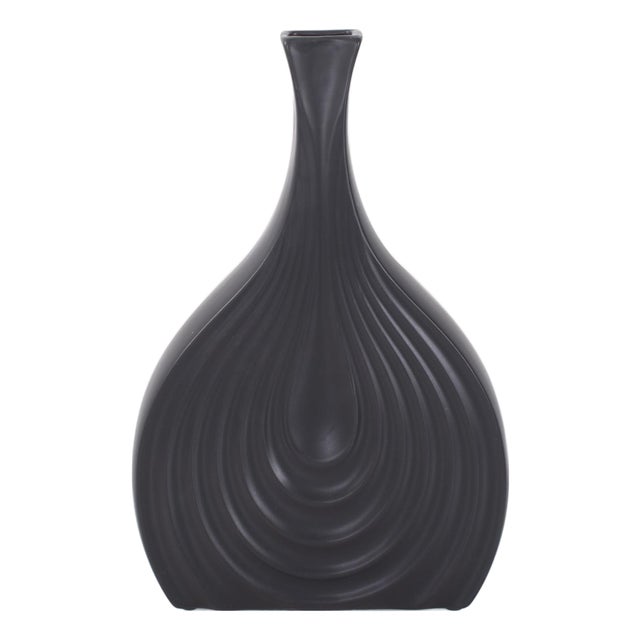 Black Onion Tapered Low Ceramic Vase For Sale