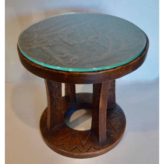 Dutch Colonial Indonesian Wooden Stool Table With Monkeys For Sale - Image 4 of 7