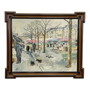 Vintage Oil Painting of the Winterly Viktualien Market in Munich