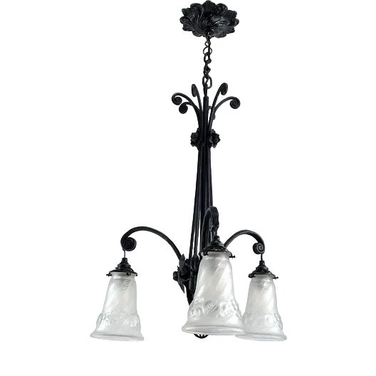 Art Deco Wrought Iron Ceiling Lamp, 1930s For Sale