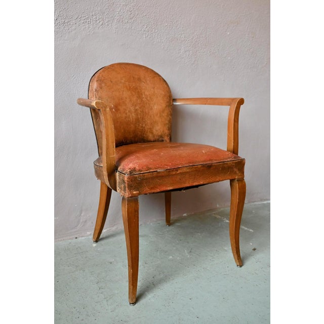 Art Deco Bridge Chair in Beech and Cognac Leather, 1920s For Sale - Image 3 of 14