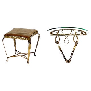 Mid-Century Gilded Iron Stool by Pier Luigi Colli For Sale
