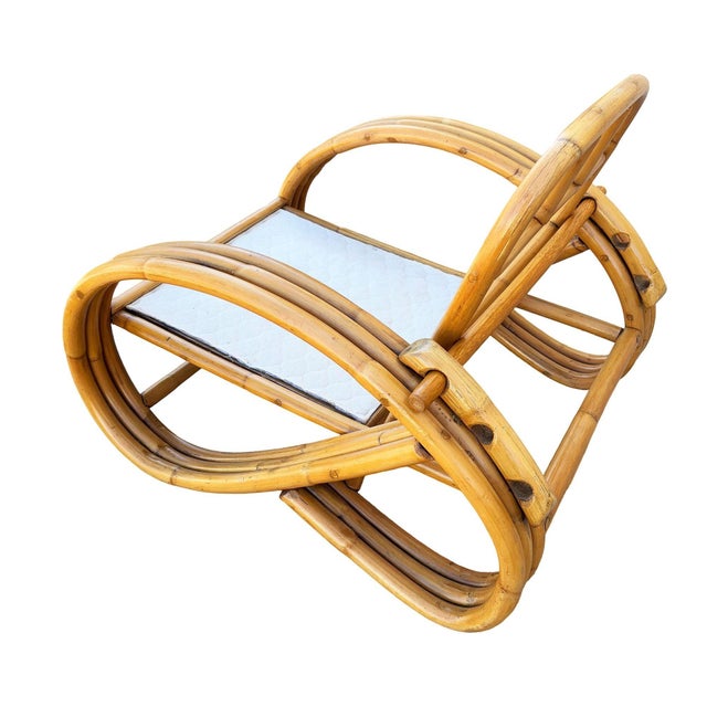 1950s Restored Mid-Century 3/4 Round Pretzel Arm Rattan Lounge Chair Set For Sale - Image 15 of 18