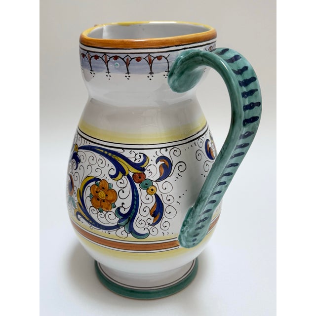 Ceramic Large Italian Hand Painted Ricco Deruta Pottery Water Pitcher For Sale - Image 7 of 11