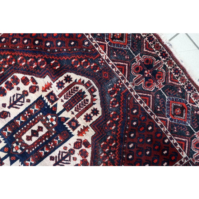 1950s, Vintage Persian Afshar Rug, Tribal Double Medallion, Red Field, 4 X 6 For Sale - Image 9 of 11