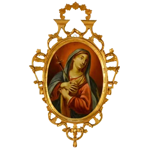 Late 19th Century Spanish Religious Reverse Painting Our Lady of Sorrows