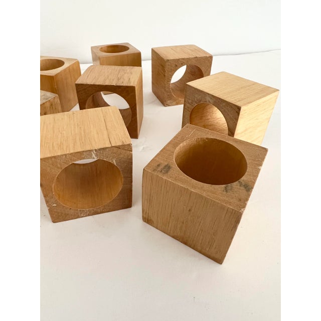 Mid-Century Modern Mid-Century Wooden Block Napkin Rings - Set of 12 For Sale - Image 3 of 10