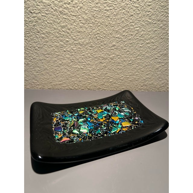 Contemporary Signed Hawaiian Art Glass Decorative Dish - 4” X 6” Fused Dichroic Glass For Sale - Image 3 of 5
