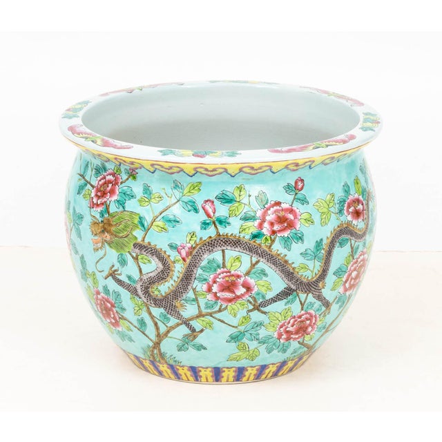 Late 20th Century Chinese Famille Rose Porcelain Fish Bowl For Sale - Image 5 of 12